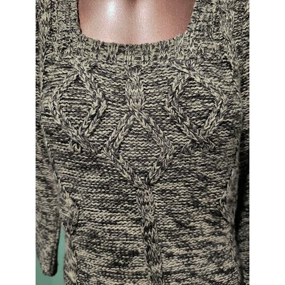 JJ Basics Brown and Beige Variegated 3/4 Sleeve Tunic Sweater with Pockets Sz M - Picture 2 of 5